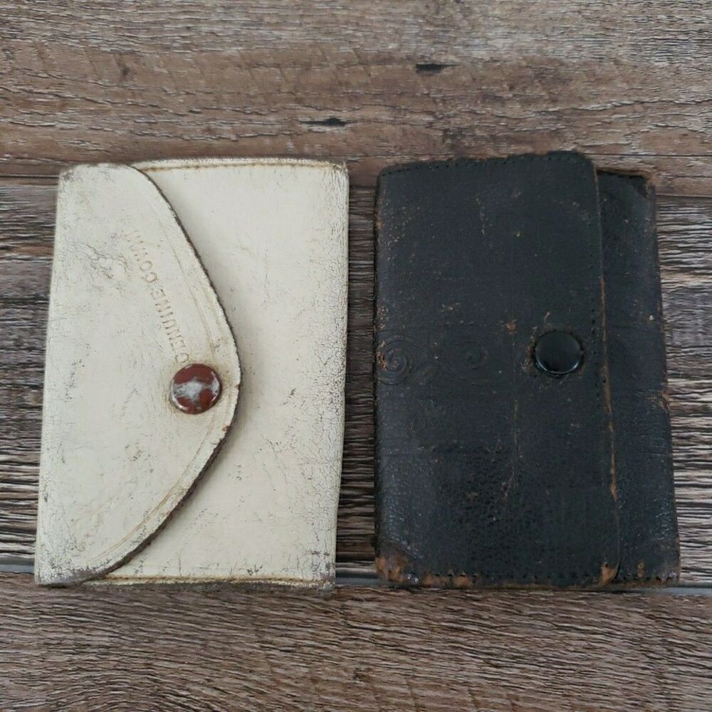 Vintage Leather Zipper Spring Temper Hook Key Card Holder Antique VTG